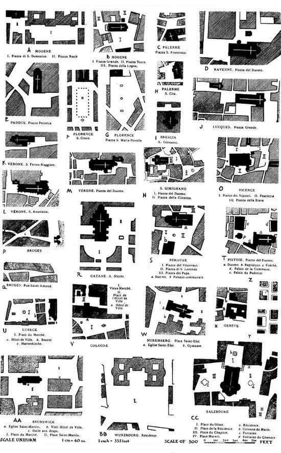Camillo #Sitte... estudio de Plazas Medievales... #architecture #arquitectura #drawing #plan