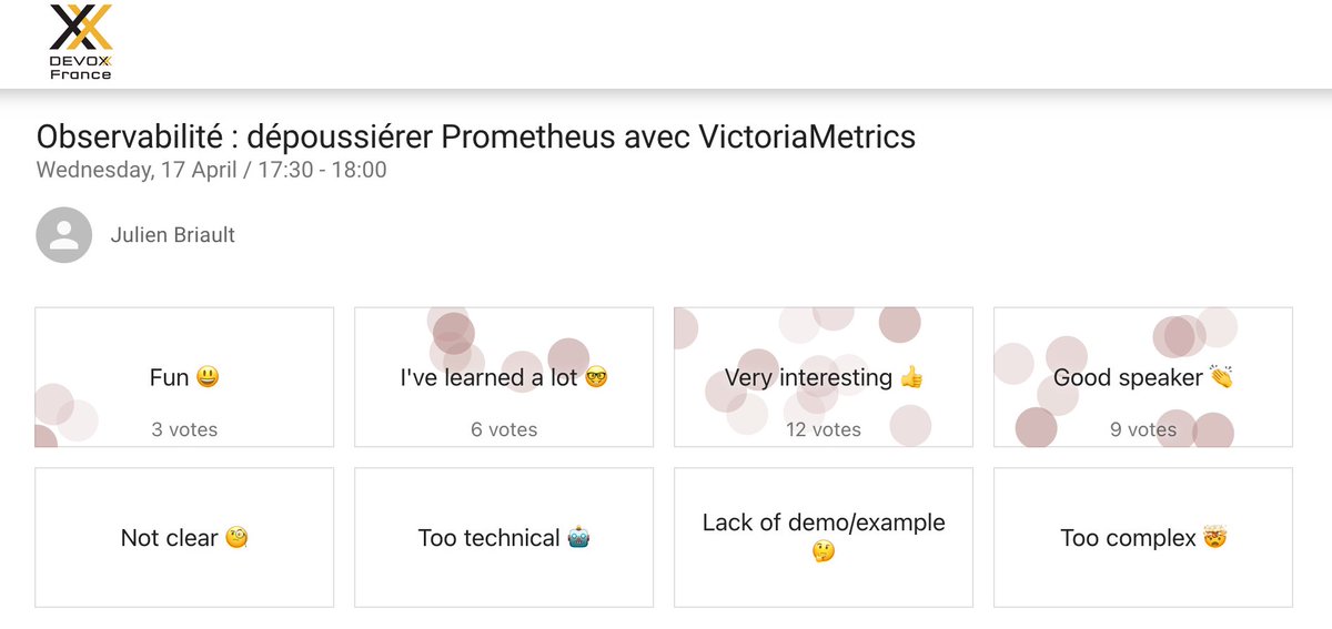 Merci pour vos retours sur mon talk d'hier sur @VictoriaMetrics à @DevoxxFR, on espère en avoir d'aussi bons aujourd'hui pour notre université @PulumiCorp avec @idriss_neumann et @ElFamosoKwak 💜 Les slides de la présentation d'hier sont dispos ici : speakerdeck.com/ju_hnny5/obser…