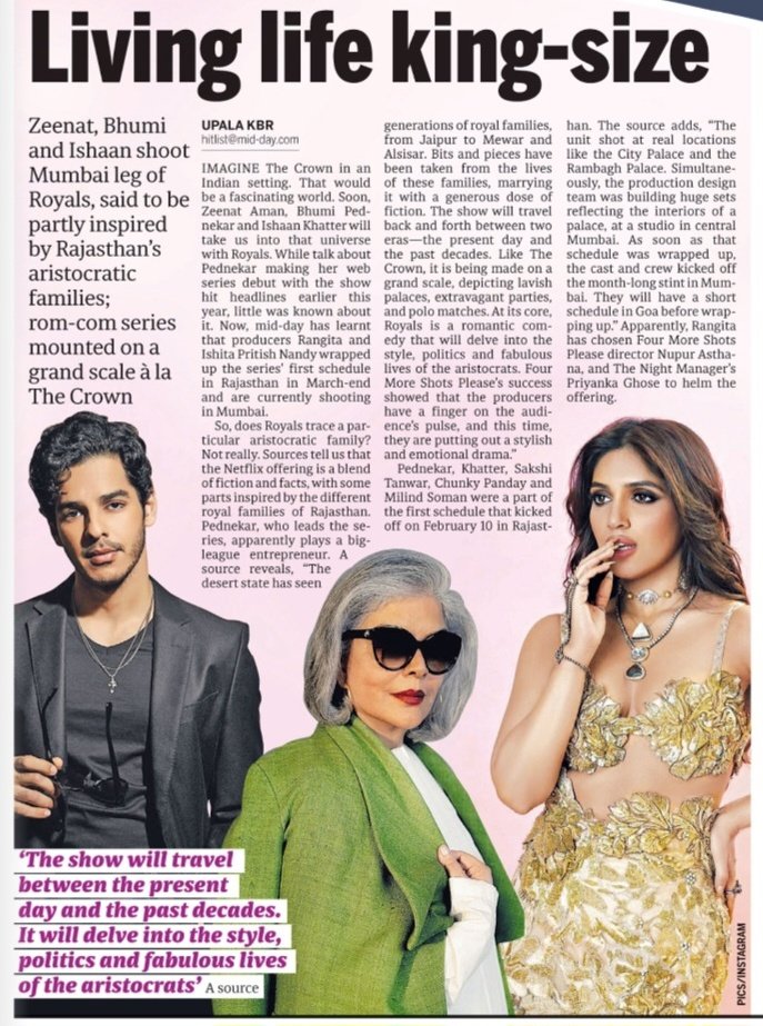 The Crown in an Indian setting would be a fascinating world. Soon #ZeenatAman, @bhumipednekar @ChunkyThePanday #MilindSoman #SakshiTanwar & @ishaankhatter will take us into that universe with @PritishNandyCom's Royals on @NetflixIndia
For more details.. ⬇️
mid-day.com/amp/entertainm…