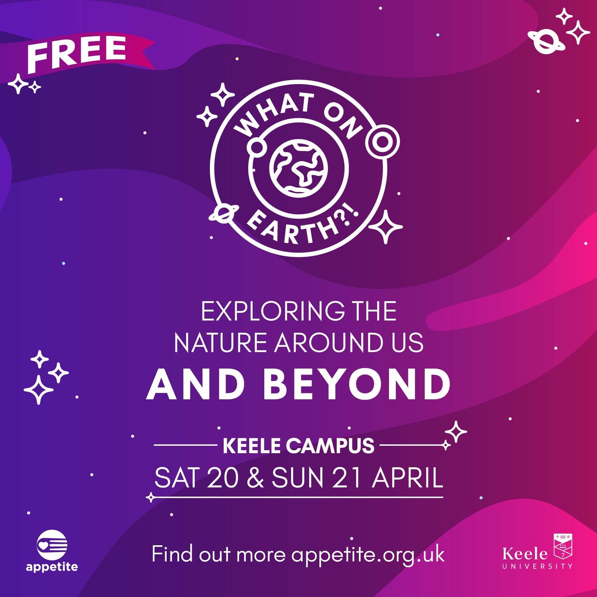 Earth Day celebration on campus this weekend! 🌍✨ FREE event open to all. 📍 Keele Observatory 📆 April 20 & 21, 11am -4pm In partnership with @ArtsKeele and @appetitestoke, dive into a family fun weekend filled with hands-on activities. More info: buff.ly/3Jc8Kze