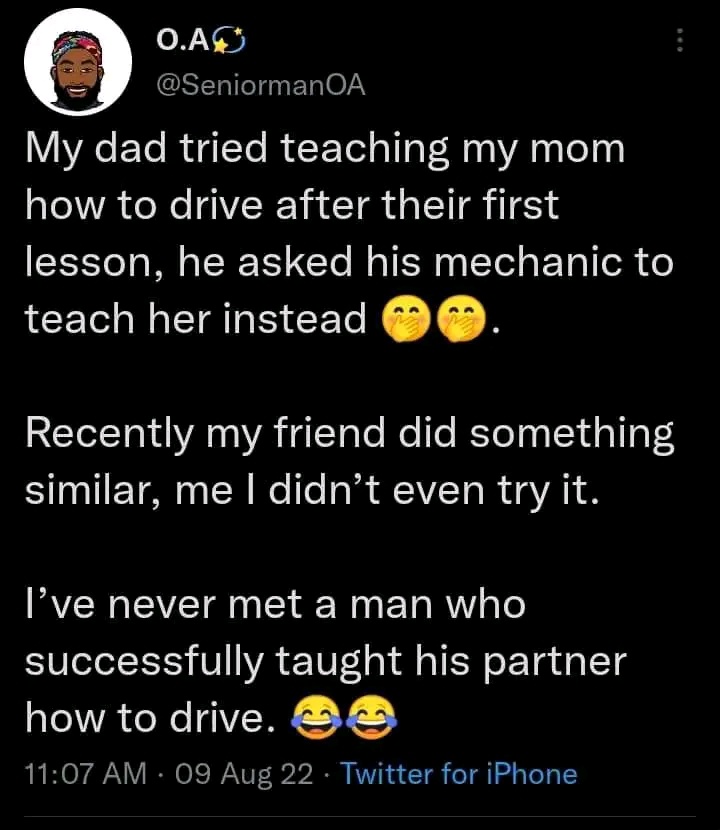 Men shared how they taught their wives how to drive 😂😂 Don't open this thread in public 😂😂