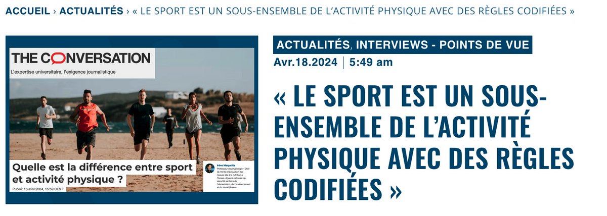 Quelle est la différence entre sport et activité physique ? « Le sport est un sous-ensemble de l’activité physique avec des règles codifiées » - Nous entendons, voyons, de plus en plus fréquemment, des messages de santé publique nous encourageant à « pratiquer une activité