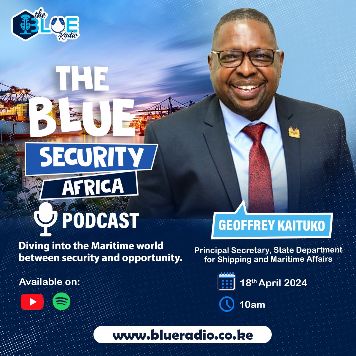 Principal Secretary @GeoffreyKaituko will be live on the @BlueEconomyPod discussing the Blue Security Africa diving into the Maritime world between security and opportunity. Join in and listen. @MiBeMa_2022 @kmakenya