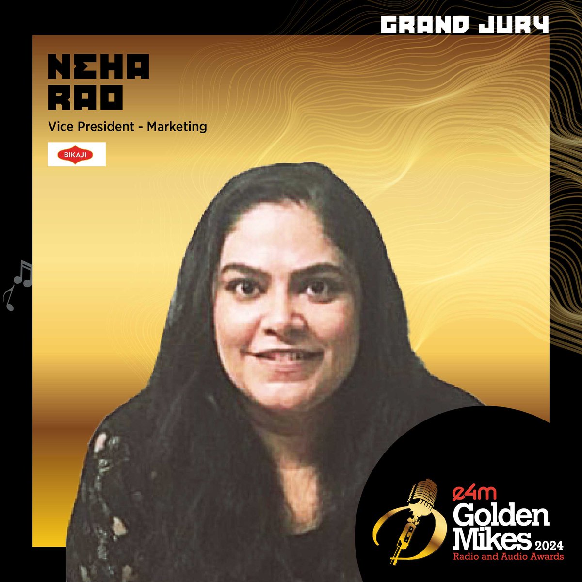 Pleased to welcome Neha Rao , Vice President - Marketing  at Bikaji Foods International Ltd. - India as a Grand Jury member for e4m Golden Mikes 2024.

#GoldenMikes #e4mevents #RadioAwards #audio #podcast #brands #agencies