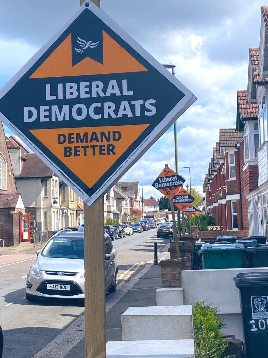 Over 300 garden posters are up across Watford, with more and more residents backing the hardworking @watfordlibdems team in the local elections on 2 May. If you’d like to show your support too, please let us know at watfordlibdems.org/get-involved/p…