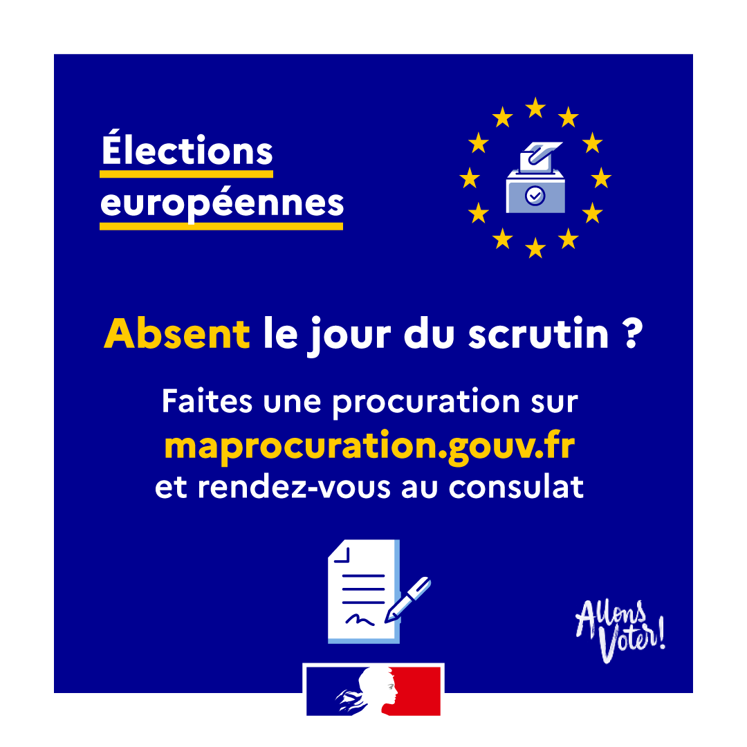 #Européennes2024 | 🗳 Absent(e) le jour du scrutin ❓ Pas d'inquiétudes, vous avez la possibilité d'établir une procuration sur le portail maprocuration.gouv.fr. ℹ diplomatie.gouv.fr/fr/services-au… #AllonsVoter