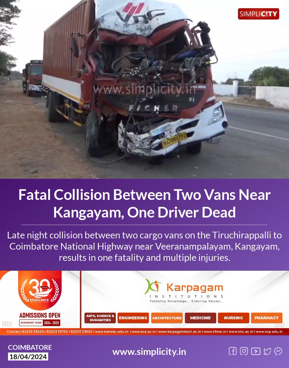 Fatal Collision Between Two Vans Near Kangayam, One Driver Dead simplicity.in/coimbatore/eng…