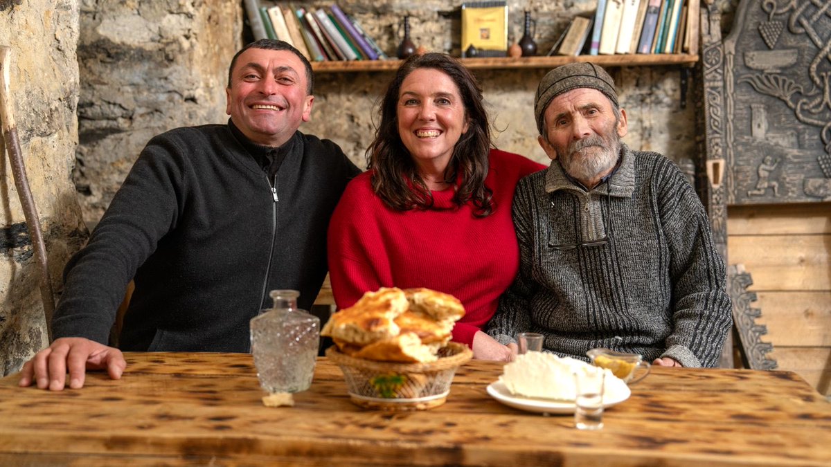 Good morning - with two of the wonderful friends I met making #Treasures of #Georgia we’re in #Swaneti high in the #Caucasus on the #Russian border (again) X