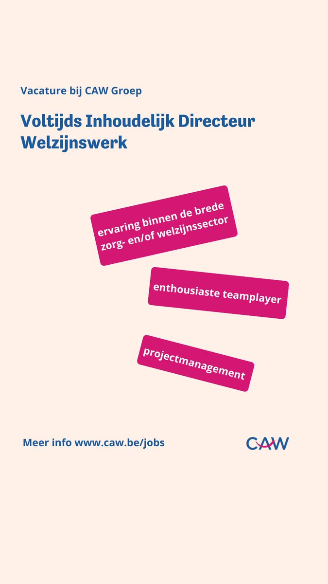 CAW (@cawgroep) on Twitter photo #Vacature! Inhoudelijk #Directeur Welzijnswerk. Meer info via link of via <a href="/BartAClaes/">Bart Claes</a>
caw.be/jobs/voltijds/… #Vacature! Inhoudelijk #Directeur Welzijnswerk. Meer info via link of via <a href="/BartAClaes/">Bart Claes</a>
caw.be/jobs/voltijds/…