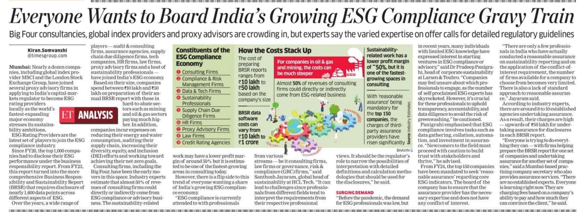 KiranASomvanshi's tweet photo. My analysis in @EconomicTimes today on how everyone wants to be part of India's bulging ESG compliance industry and what's the flip side to it.

Here's the link:
https://t.co/sJhMTfTeTt

#ESGBandwagon
#ESGCompliance
#ESGEconomy https://t.co/L9L09vraGu