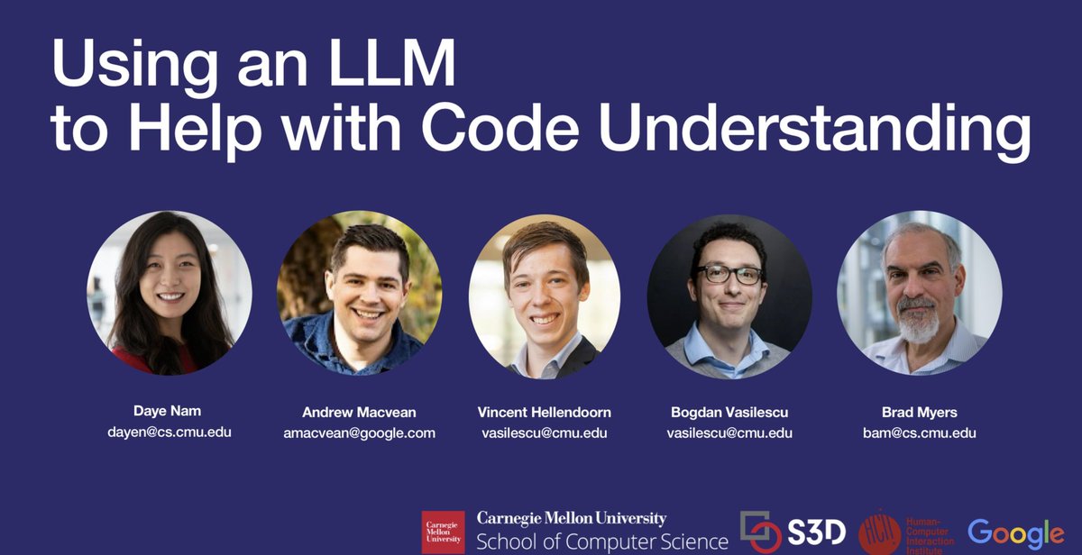 How do people use an in-IDE LLM to explain a highlighted section of code, its API calls, and key domain-specific terms? Don’t miss <a href="/daye_nam/">Daye Nam</a>’s talk today at 2:45pm in Pequeno Auditório to hear about our controlled experiment. <a href="/ICSEconf/">ICSE</a> #icse2024