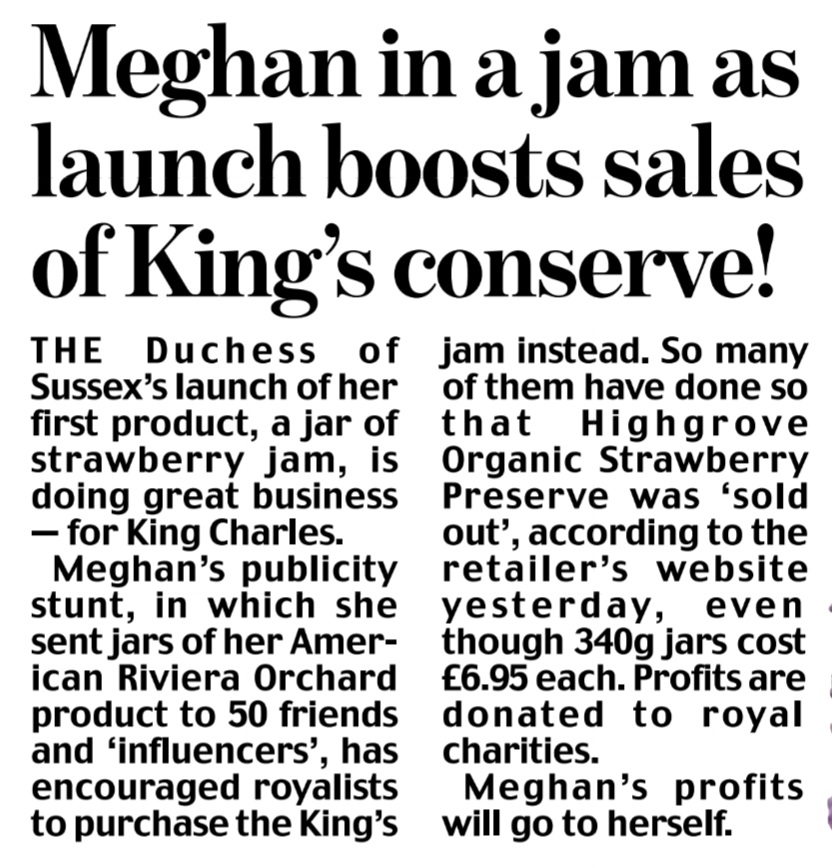 #Meghan in a jam as launch boosts sales of #KingCharles's conserve! #royal To read Thursday's Eden Confidential column in full, click on this link via @MailOnline google.com/amp/s/www.dail…