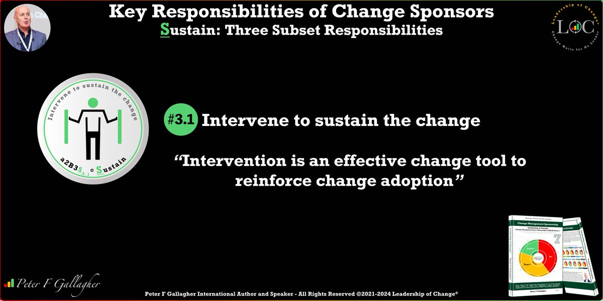 #LeadershipOfChange
#ChangeManagementSponsorship
Intervene to sustain the change
Intervention is an effective change tool to reinforce change adoption
#ChangeManagement
bit.ly/3xuXeaU