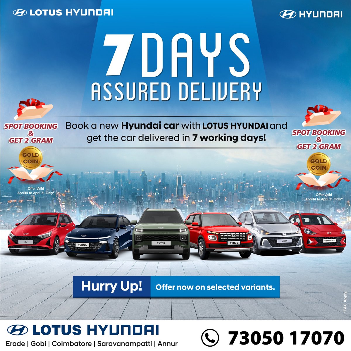 SUPER SUMMER SALE!
7 DAYS ASSURED DELIVERY*
SPECIAL OFFER FOR SPOT BOOKING!

FOR MORE DETAILS 073050 17070
#Lotushyundaierode #Lotushyundai #summersale2024 #Hyundai #HyundaiIndia #ILoveHyundai #offers