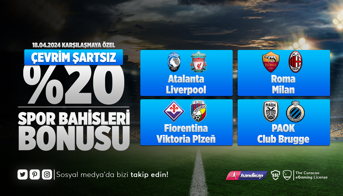 🤑Her An Bonus, Her An Kazanç @Handikapsosyall 
 de!🔐

💵Karşılaşmaya Özel %20 Çevrimsiz Bonus👑

🚩#handikap #handikapgiriş #handikaptv #Atalanta #Liverpool #Roma #Milan #Fiorentina #ViktoriaPlzeň #AOK #ClubBrugge🕺

💎Giriş Linki💰
🔗cixi.bio/hdkptwit🔗