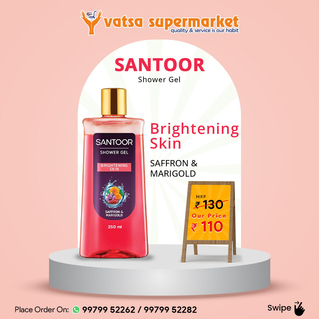 Elevate your shower experience with Santoor Shower Gel. Indulge in a luxurious blend of fragrances and nourishing ingredients for soft, radiant skin.
.
#Vatsasupermarket #Niveabodylotion #beststore #Supermart #groceries #BestServices #onlineshoppingstore #delivering