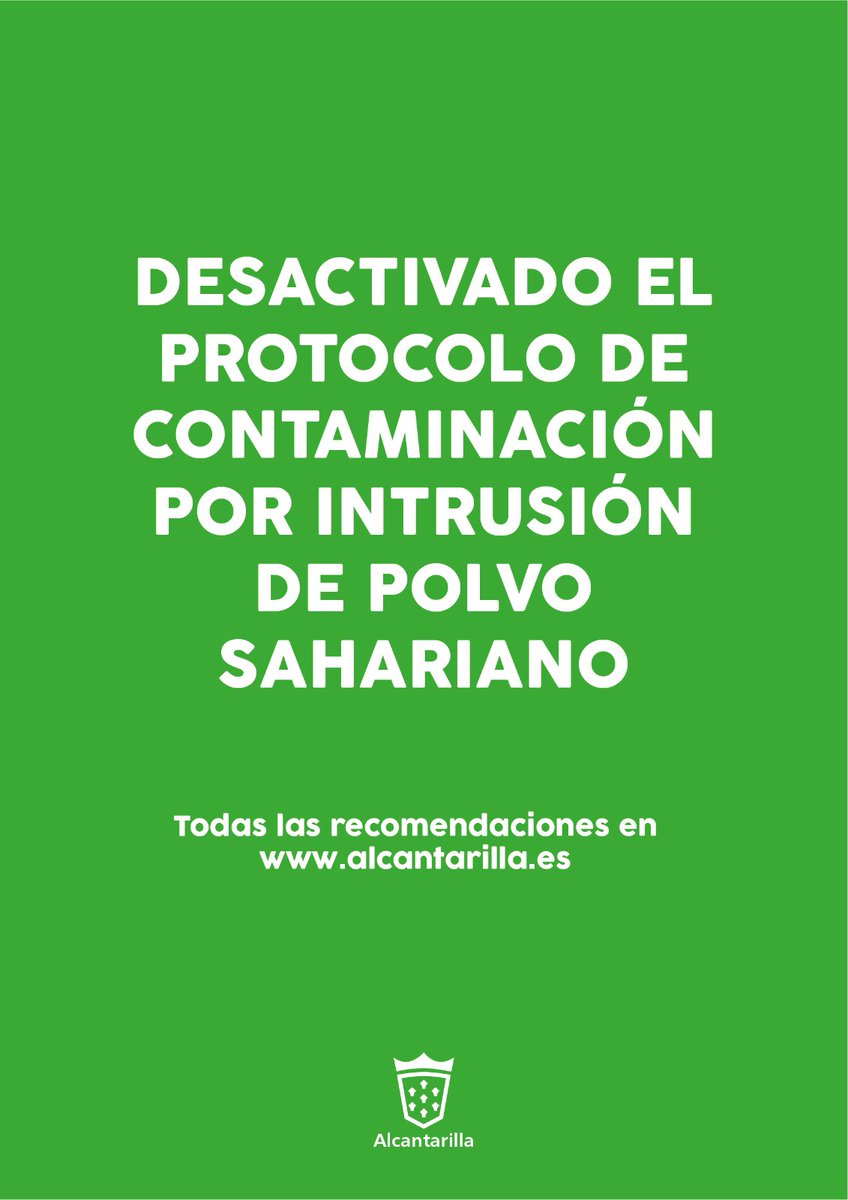 🟢DESACTIVADO el protocolo de contaminación por POLVO SAHARIANO - EPISODIO FINALIZADO La estación de medida de #Alcantarilla no registró ayer ninguno de los niveles de actuación previstos