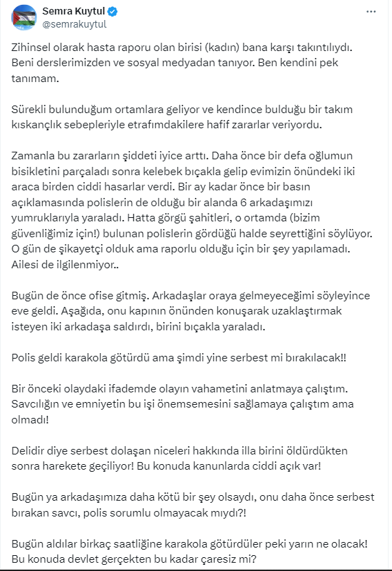 Furkan__Durusu's tweet photo. 3⃣ 7 Ekim 2023 tarihinde basın açıklamasına gelerek tehditler savurdu, kardeşlerimizi darp etti.

4⃣ 18 Kasım 2023 tarihinde yine elinde bıçakla Alparslan Hoca'nın evine gitti ve kendisine engel olmak isteyen bir Furkan gönüllüsünü bıçakladı. https://t.co/bru1IUORFp