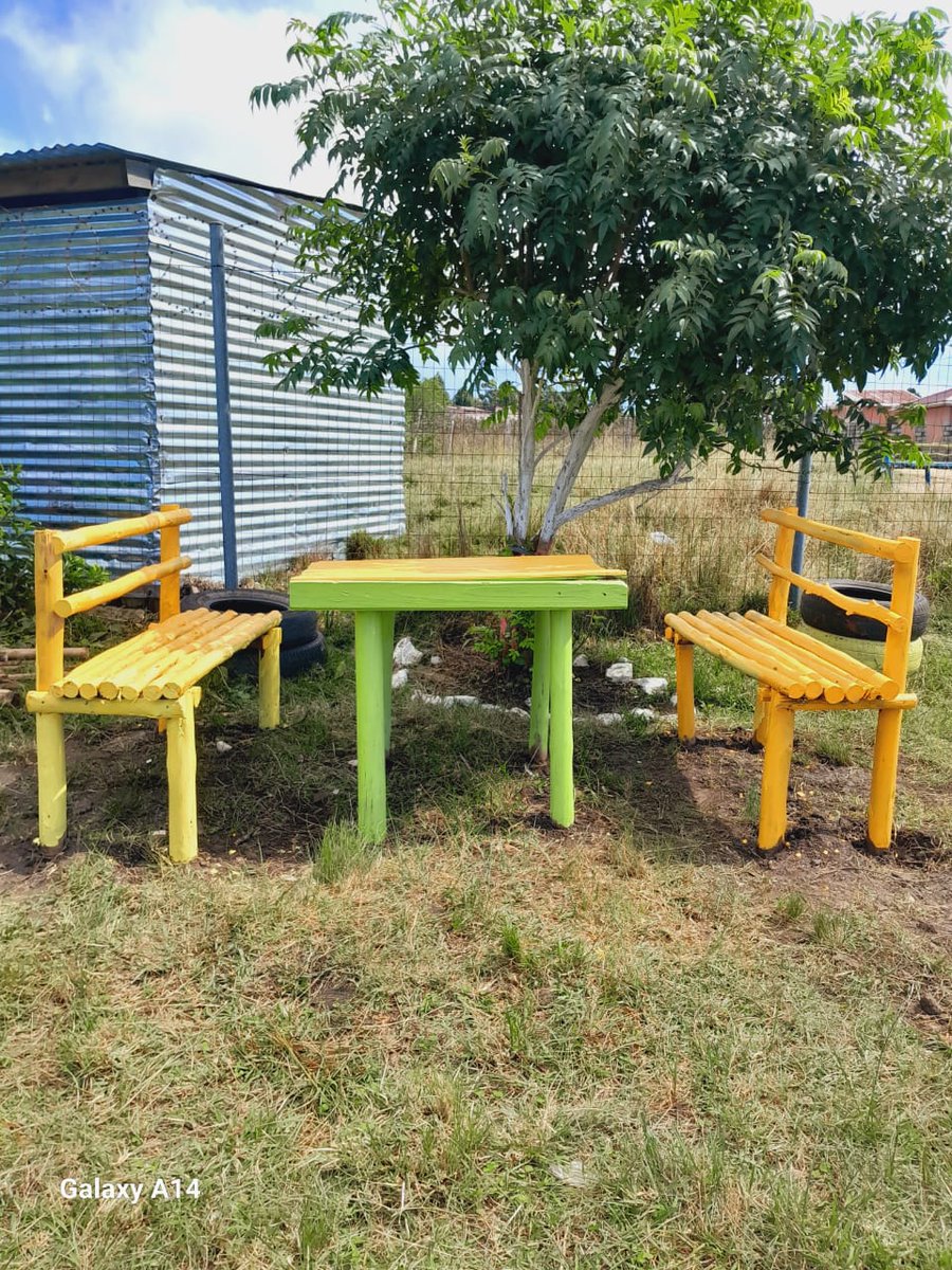 A coulourful picnic table and benches! We have trained the Placemaking teams in 14 villages in making their communities more attractive to live in so that it can become more attractive to visit. 
#AfricaIgnite #SocialEmploymentFund #EmpoweringLives #WildCoastFoods #Zutari