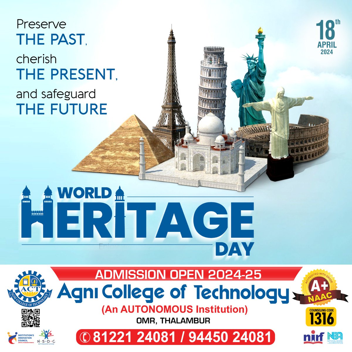 Exploring the treasures of our world on #WorldHeritageDay! Let's cherish and protect our cultural heritage for future generations. 🌍 

#AgniCollegeofTechnology #HeritageTreasures #Preservation #Culture #History