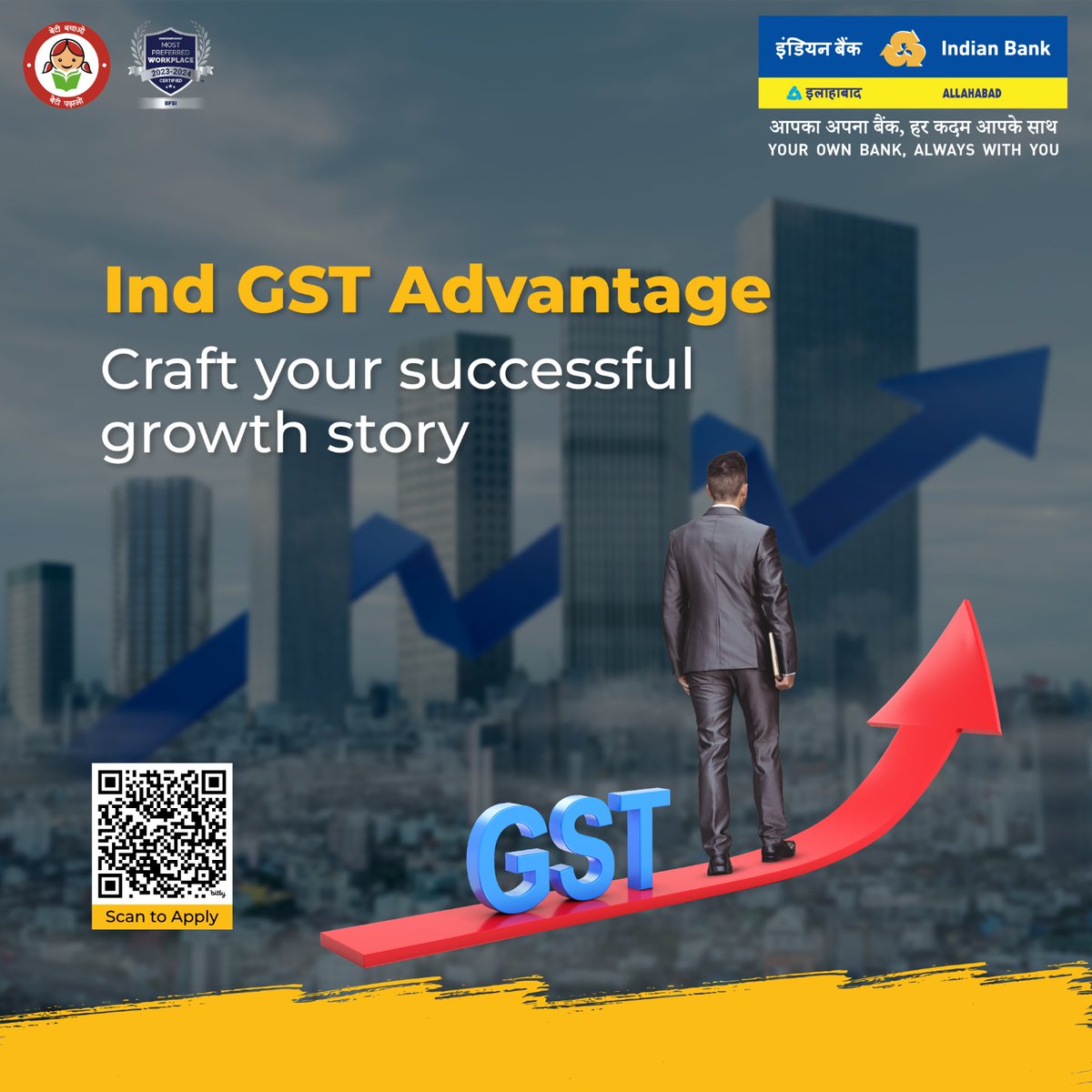 Boost your aspirations with Ind GST Advantage! Avail collateral free loan of up to Rs.25 lakhs against your GST returns through a completely digital process.
T&C Apply.
Apply now : bit.ly/IB_IndGSTAdvan…
#IndianBank 
@DFS_India