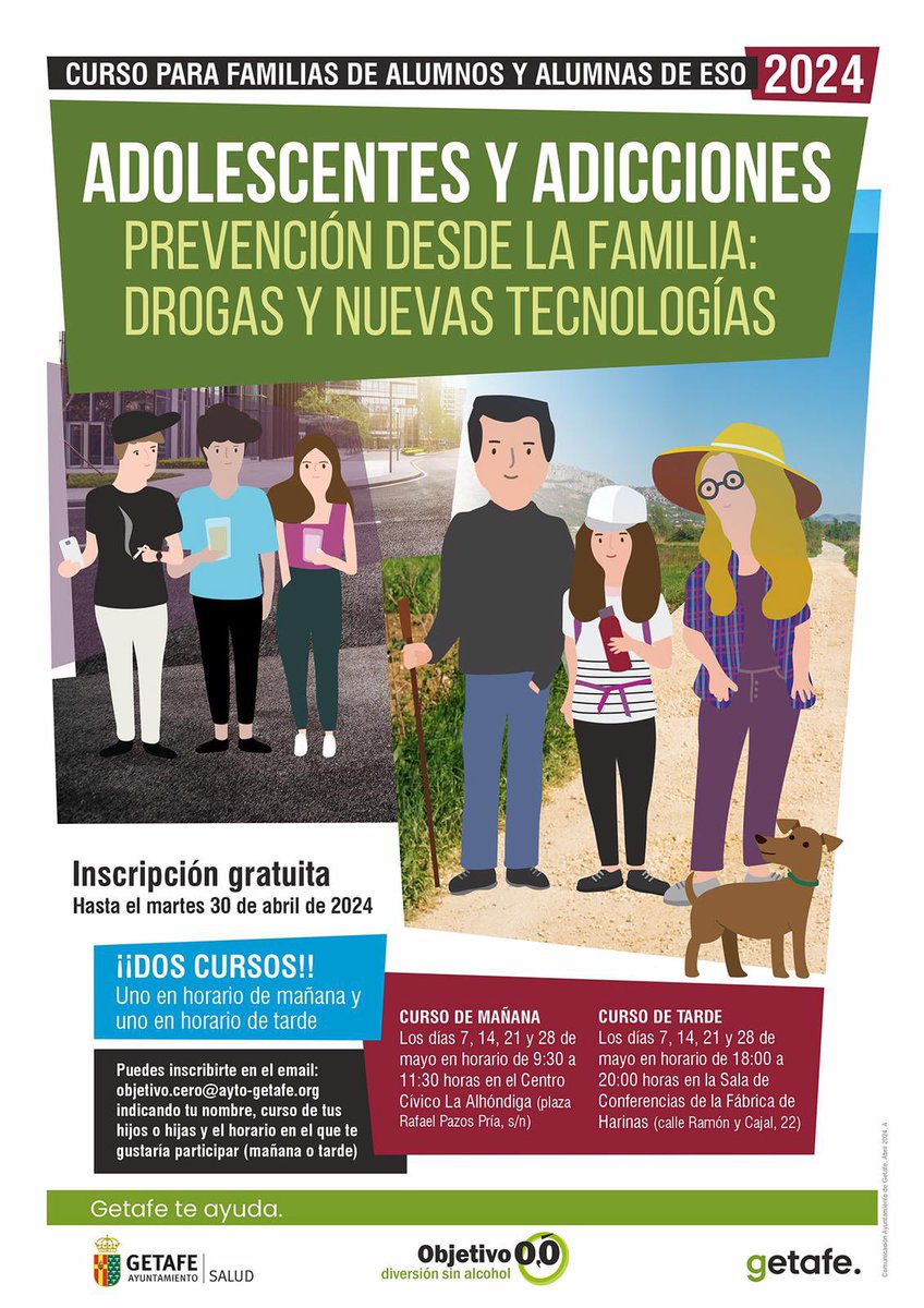 Cursos para familias en Getafe en el mes de mayo. Se realizará un curso en horario de tarde y otro en horario de mañana