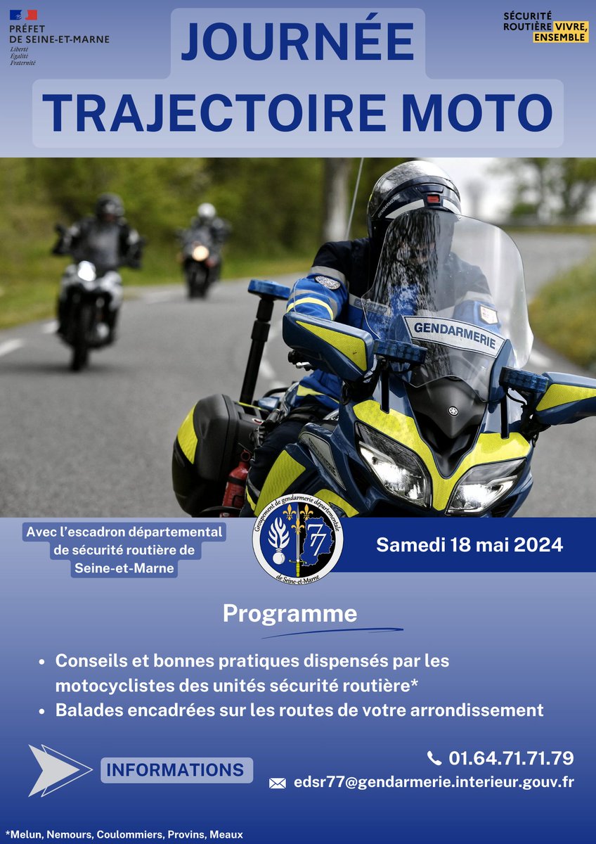 La journée trajectoire revient pour de nouvelles aventures ! ! 🏍️ 👉 Ami(e)s motards, préparez-vous pour la prochaine qui aura lieu le 18 mai. ℹ️ Découvrez les détails et inscrivez-vous dès maintenant via le lien ci-dessous : forms.gle/bHL36vhKXn8NkL…