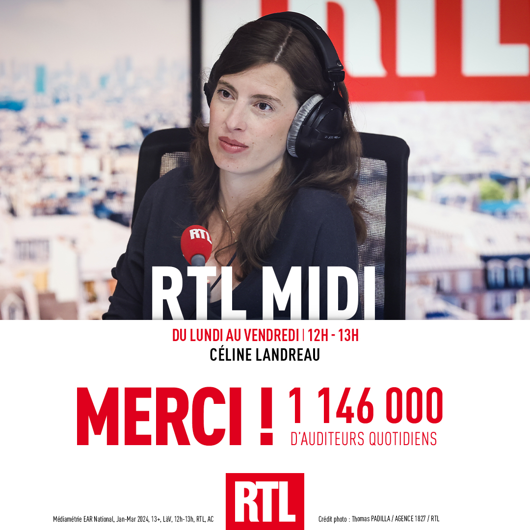 🎙🔴 #AudiencesRadio MERCI ! 📰 #RTLMidi avec @c_landreau, @ericbrunet et @vincent_parizot informe près de 1,2 million d’auditeurs chaque jour ! #Radio #Médiamétrie