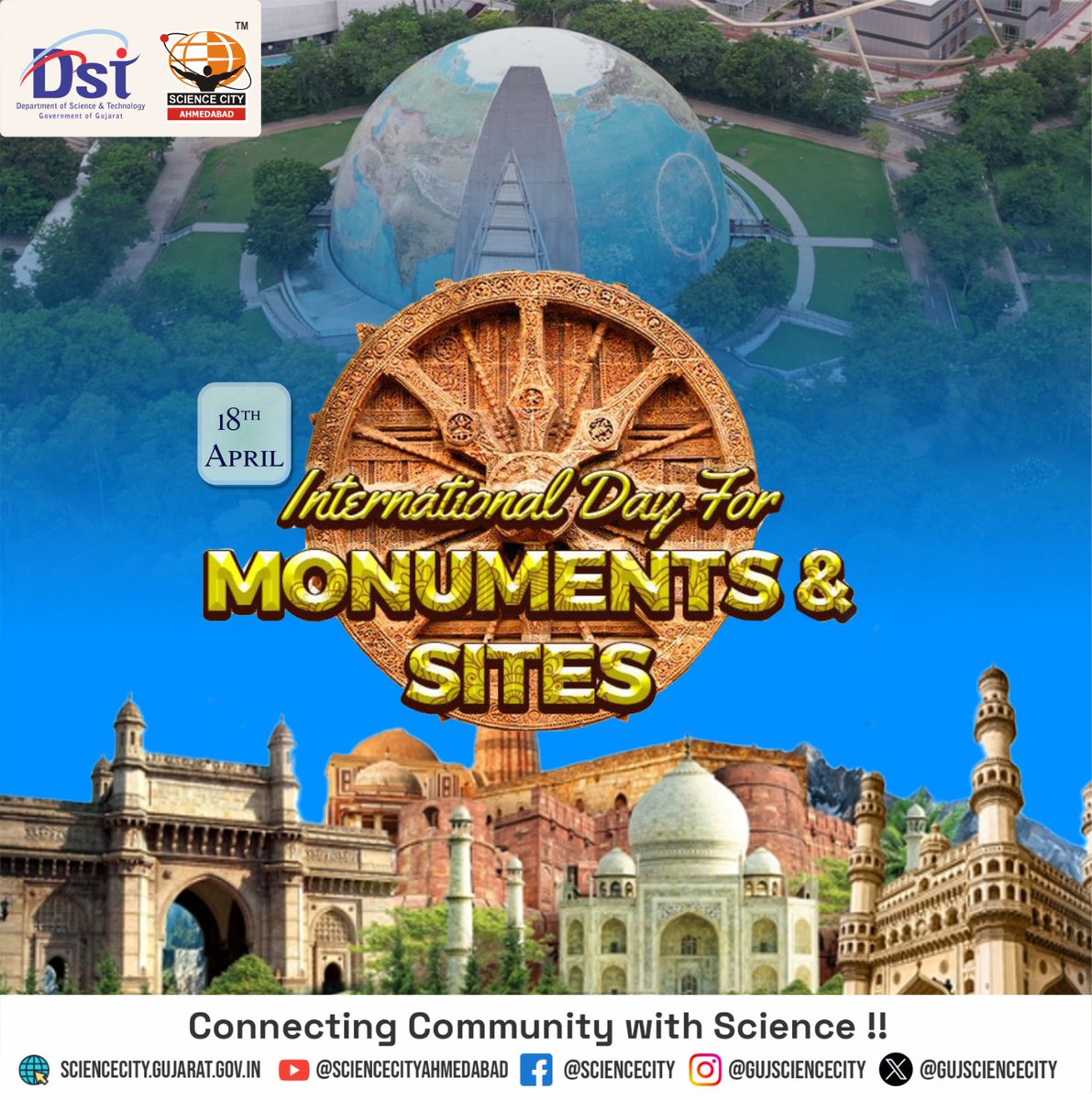 Let us honor our glorious heritage and monuments on this International Day for Monuments and Sites, through which we can learn history and strive to protect cultural identity.
#InternationalDayforMonumentsandSites #ChaloScienceCity  @IndiaDST @dstGujarat @jbvadar @InfoGujarat