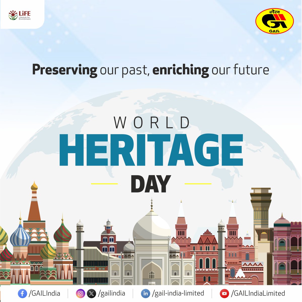 On World Heritage Day, let us all pledge to cherish and preserve our heritage, ensuring its timeless beauty enriches the future generations to come. . . #GAIL #GAILIndia #EnergizingPossibilities #worldheritage #beauty #generations #heritage