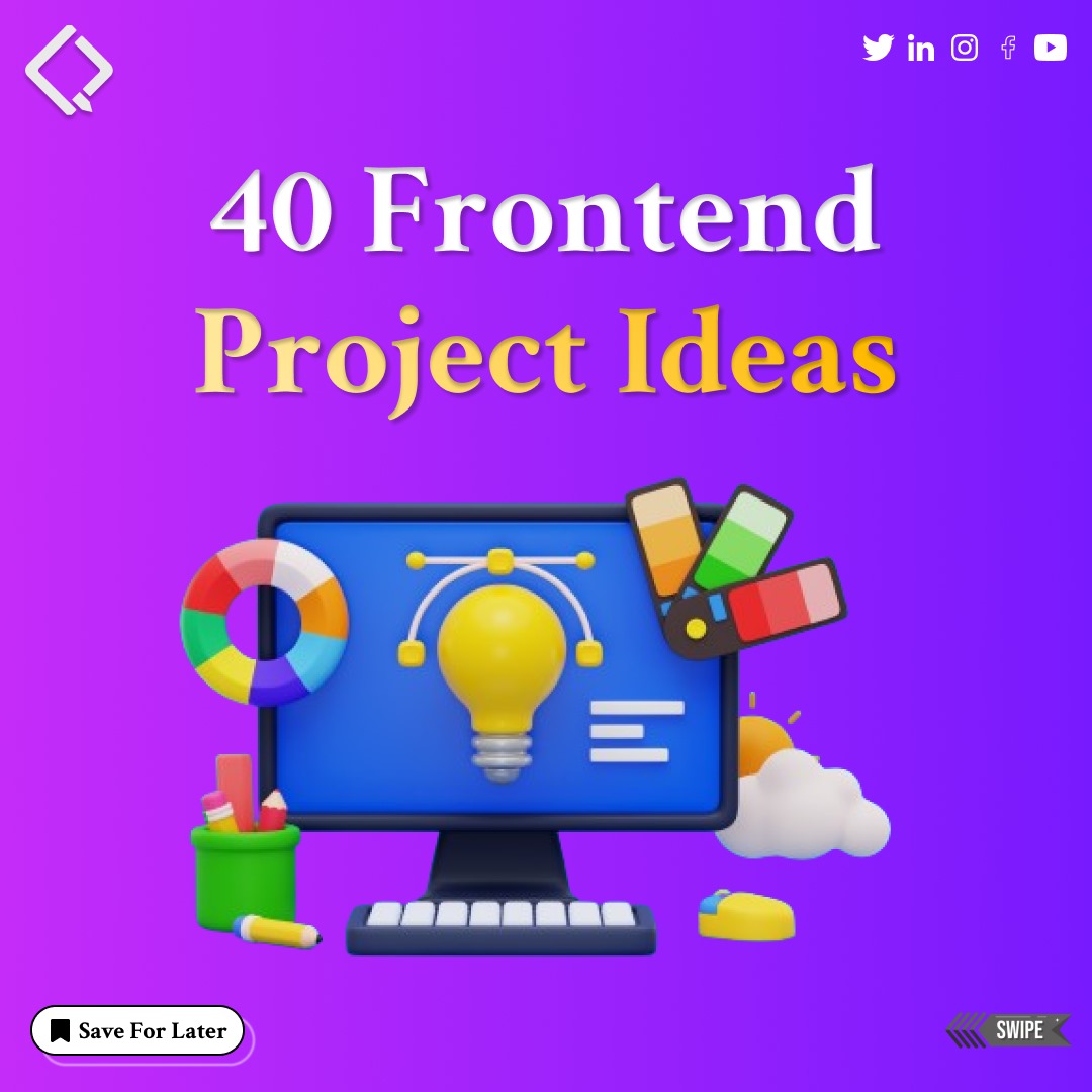 qubycles's tweet image. "🚀 Elevate your frontend skills with these fresh project ideas! Dive into hands-on learning and bring your web designs to life. 💡🖥️ #FrontendProjects #WebDesign #CodingJourney"
Follow us 👉 @qubycles !! 🔥
Visit Us:- qubycles.com
#qubycles #BeJobReady #javascript