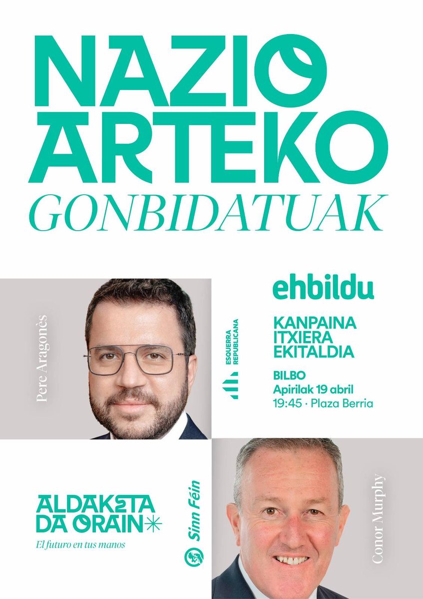 Kanpaina itxiera ekitaldia | Acto cierre campaña
Bilbo, apirilak 19 | 19 abril Plaza Nueva

Bizkaiko bozka klabea izango da igande honetan!
Bizkaia será clave en el cambio. 

#AldaketaDaOrain 
#ElFuturoEnTusManos 
#BozkatuEHBildu