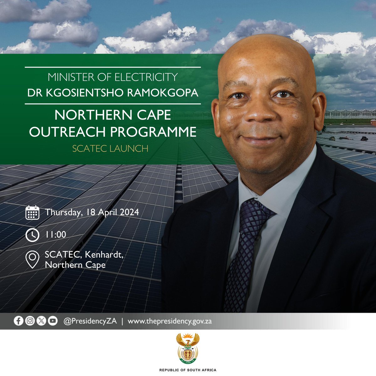 Today we are attending the Scatec Launch joined by the Premier of the Northern Cape, @dr_zsaul1, as part of marking the reaching of commercial operation of one of the largest hybrid solar and energy battery storage facilities. #LeaveNoOneBehind🇿🇦