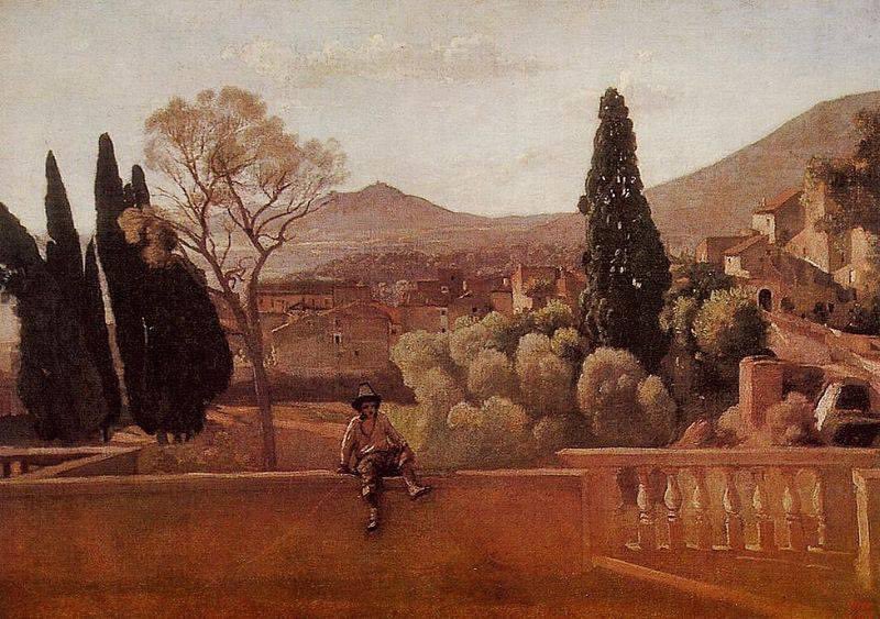 Les jardins de la Villa d'Este, Tivoli, 1843, Jean-Baptiste Corot