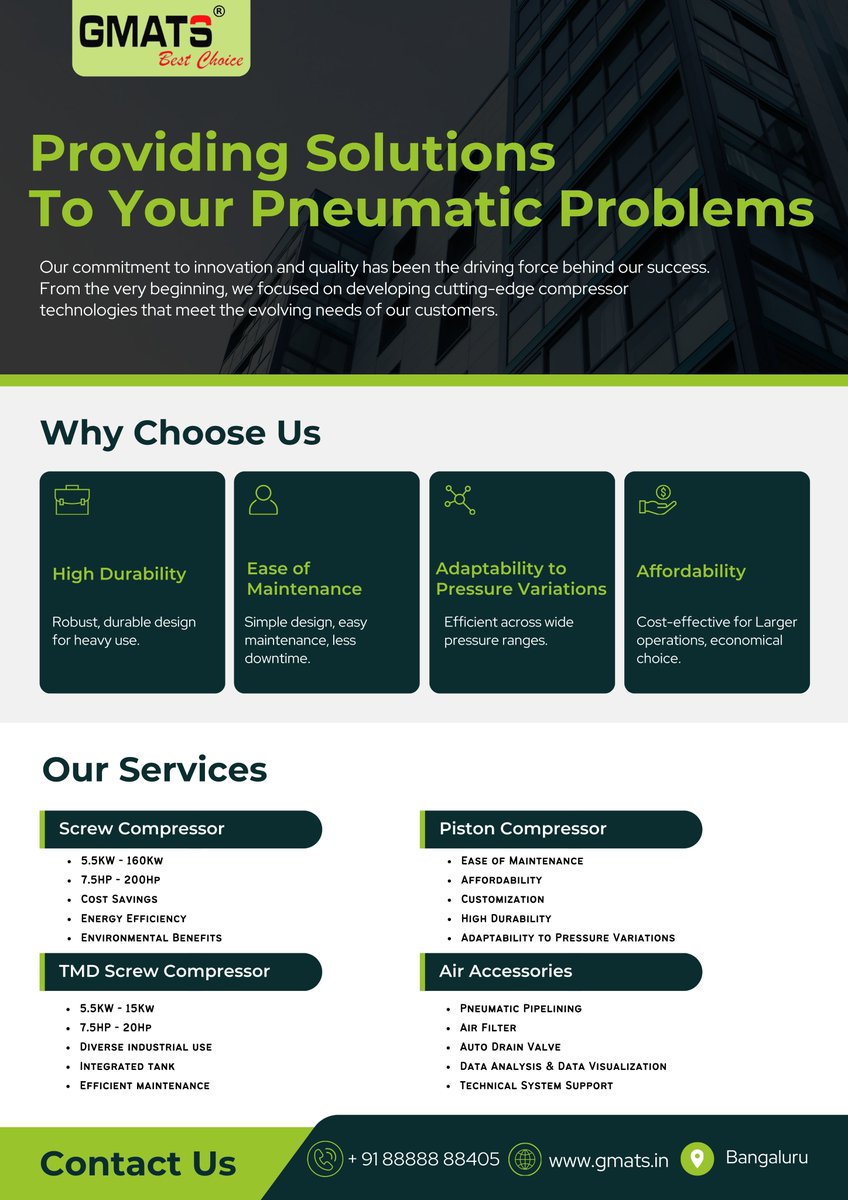 gmatscompressor's tweet image. Unlock Efficiency, Ensure Reliability, and Embrace Innovation with our #PneumaticSolutions! Transform your industry today and elevate your operations to new heights. #IndustryInsights #compressedairexperts