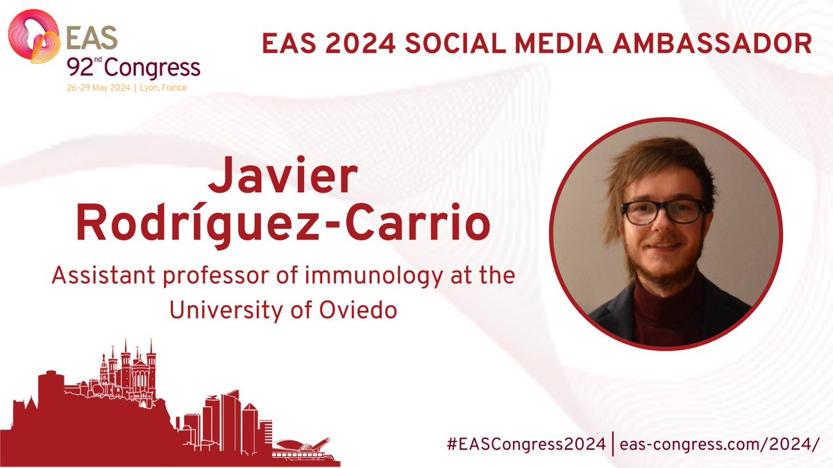 Thanks to @society_eas I am attending the #EASCongress2024 as a Social Media Ambassador Follow the team for more news, congress highlights and upcoming events. See you in Lyon! A bientôt!