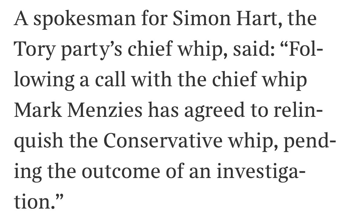 A side-issue, but worth noting another example of a Tory MP being allowed to “voluntarily relinquish the whip”, rather than being suspended…
