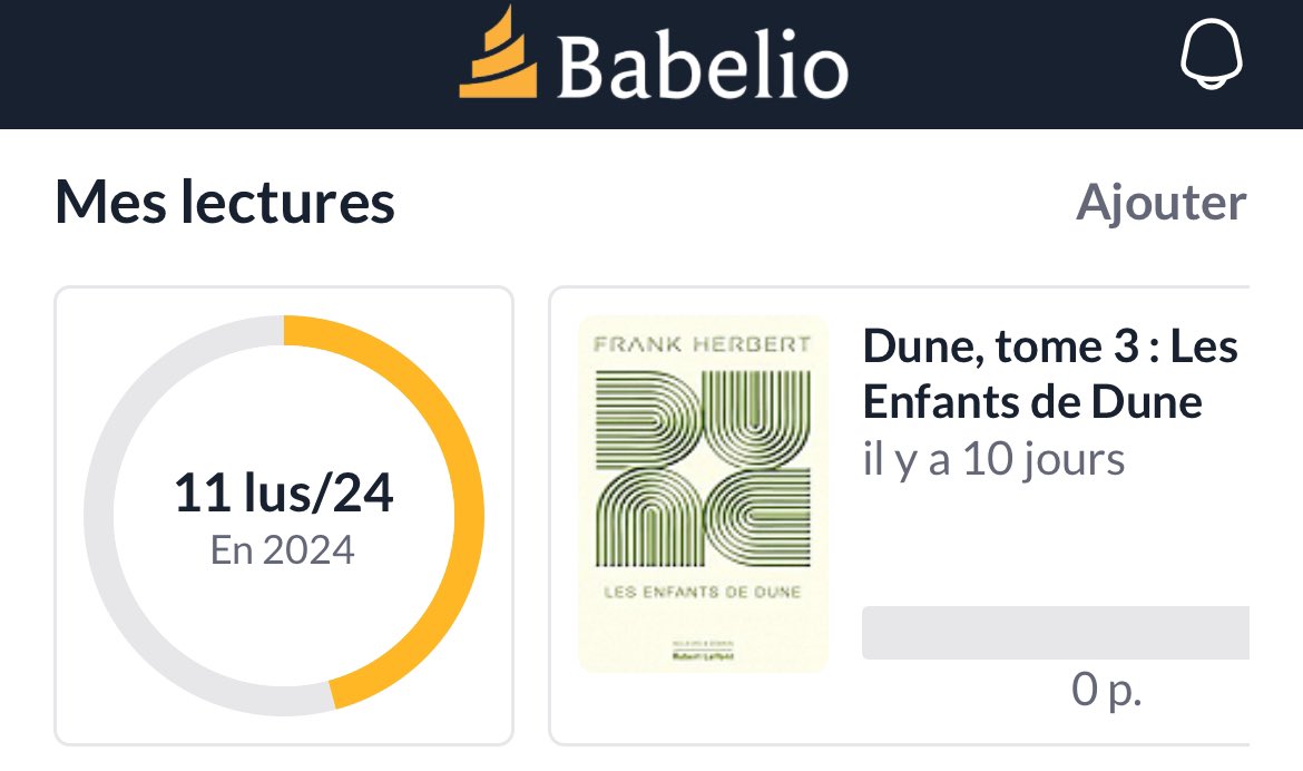 Le nouvel affichage de l’application @Babelio est plutôt cool et permet d’avoir un rapide coup d’œil sur nos lectures