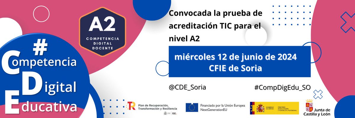 CDE_Soria's tweet photo. 🏆 #CompetenciaDigitalDocente 💻

🙌Convocadas las pruebas específicas de la acreditación digital para los niveles A2 y B2🙌

📆12 de junio
⌚17:30h
🏫@CFIEdeSoria

#CompDigEdu_SO #MRCDD @educacyl #CompetenciaDigitalDocente 💻 https://t.co/UZg2Yn8TOX