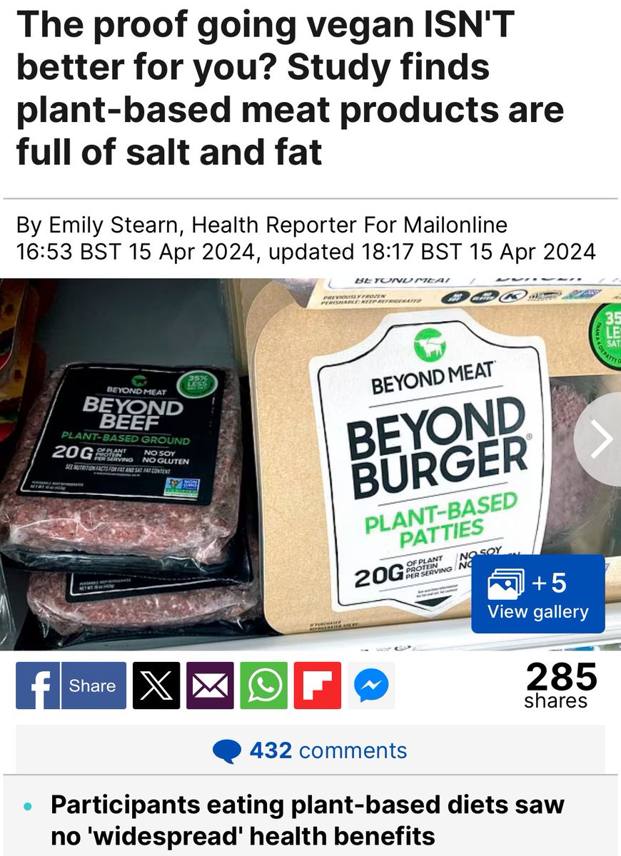 دراسة بريطانية: اللحوم النباتية تشكل خطر حقيقي على صحة الإنسان وتسبب ارتفاع ضغط الدم لاحتوائها على كميات كبيرة من الملح والدهون ولم نلحظ أي تحسن في صحة المشاركين الذين تناولوها.

الدراسة تشير إلى أن بدائل اللحوم قد تشكل خطر على صحة البشر وتدعو لإعادة تقييمها قبل توسع إنتاجها.