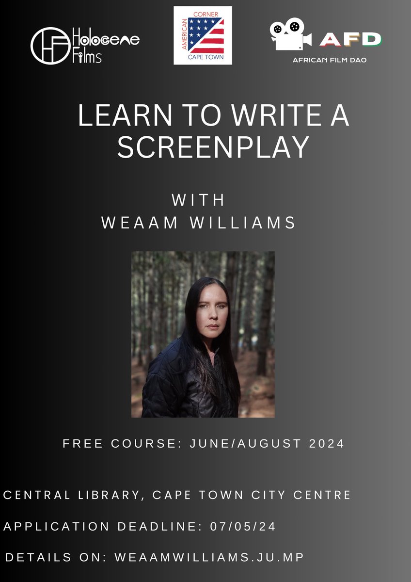Have you always dreamed of making a film, or writing a screenplay? Here's your chance to get mentorship, training is based in Cape Town.
Learn more on weaamwilliams.ju.mp
<a href="/USEmbassySA/">US Embassy SA</a> 
<a href="/FilmCapeTown/">Film Cape Town</a> 
<a href="/nfvfsa/">National Film & Video Foundation #NFVF</a>