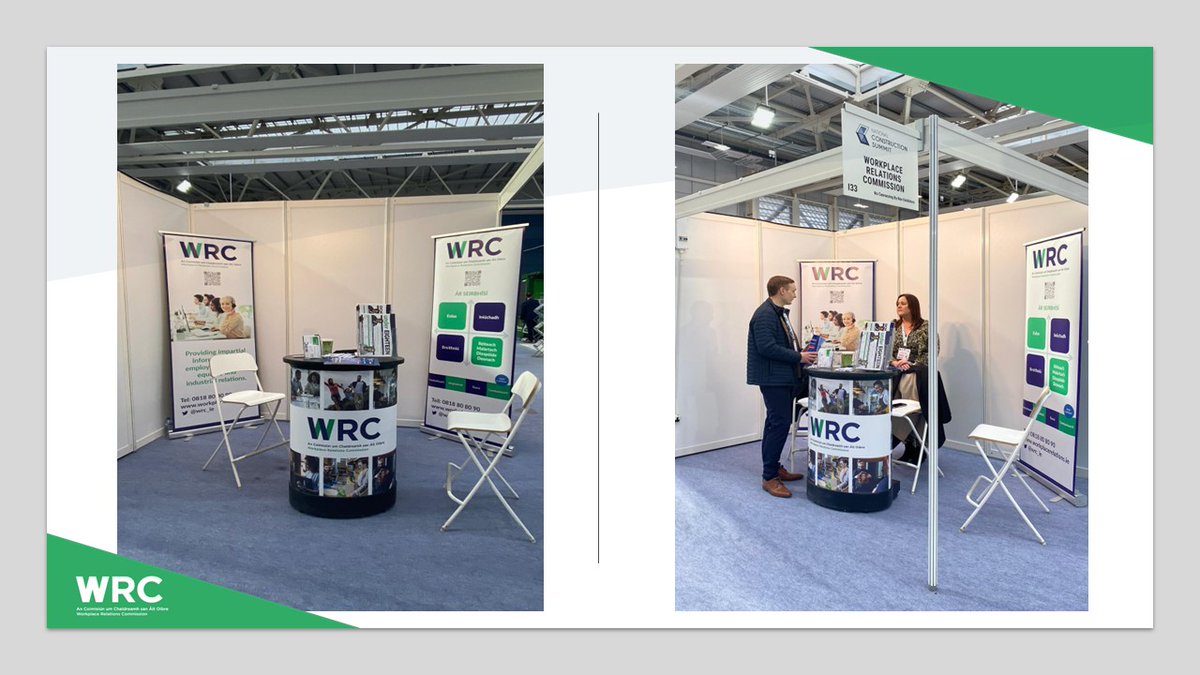 The WRC are exhibiting at the National Construction Summit today 18 April 2024, Sport Ireland Campus Visit us at Stand I 33, our Information Officers and specialist personnel are available to answer your employment law queries Register for free➡️bit.ly/3SYprDN