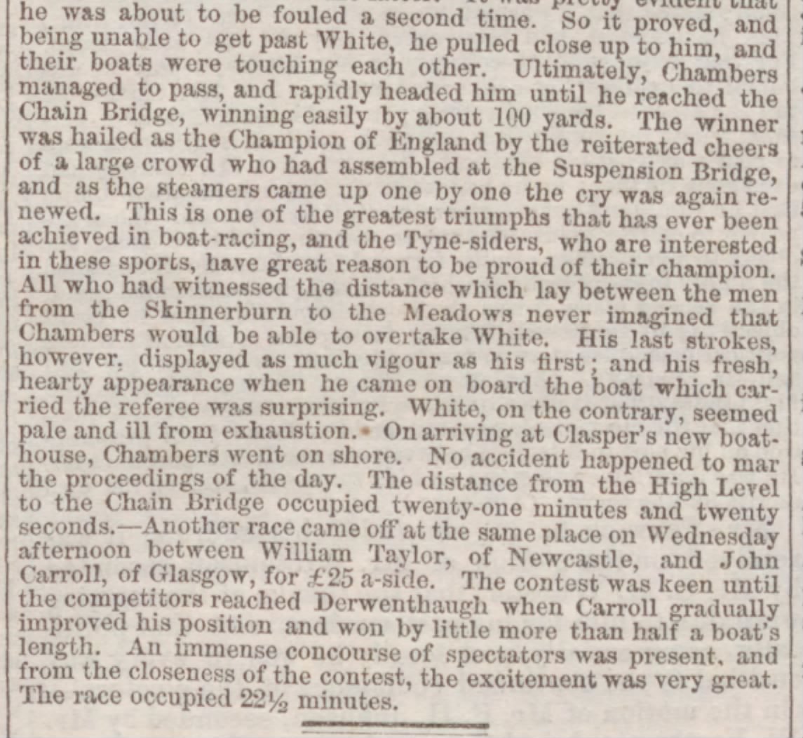 #NewcastleUponTyne On this day 18th April 1859 Robert 'Bob' Chambers beat Thomas White of Bermondsey to become rowing's champion of England. Race was between Javel Groupe and Scotswood Bridge.
Reported in the Journal of 23rd April 1859.
x.com/TyneSnapper/st…