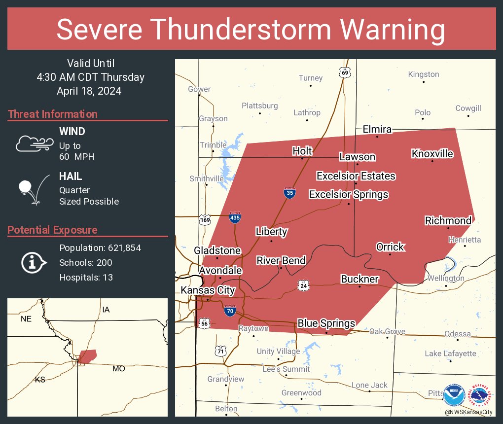 Severe Thunderstorm Warning including Kansas City MO, Independence MO and Blue Springs MO until 4:30 AM CDT