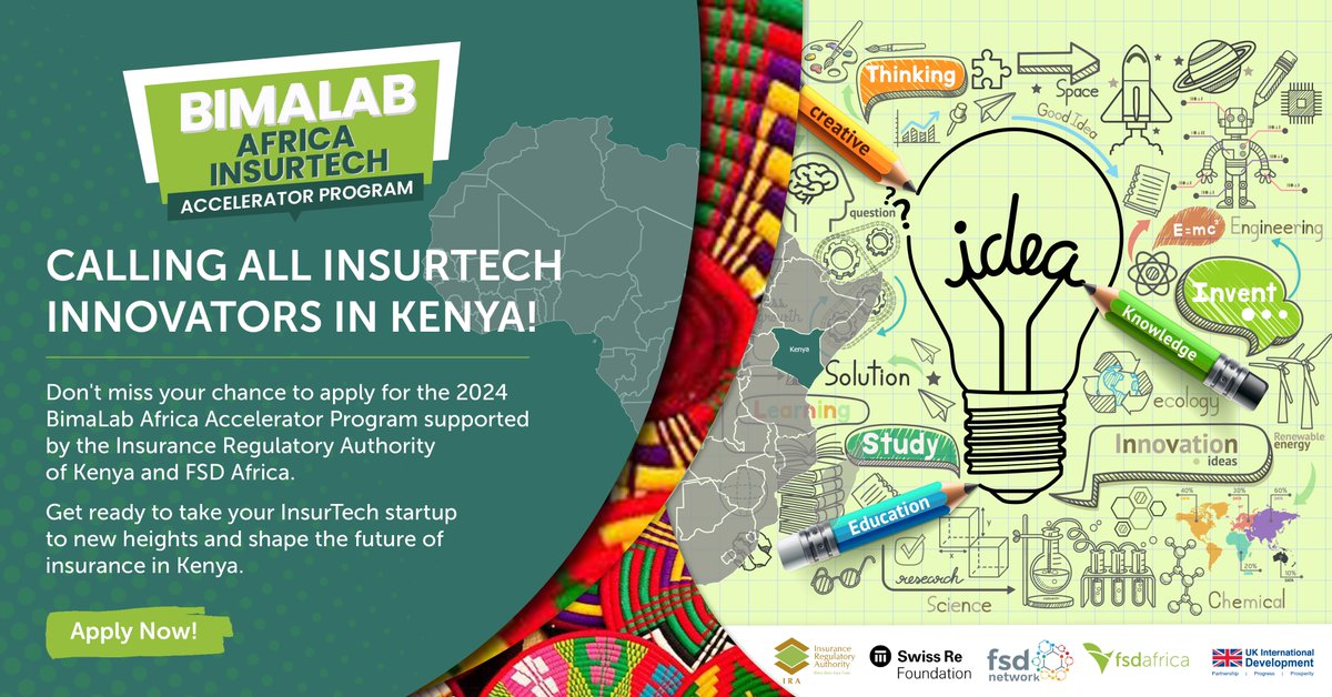 The BimaLab Insurtech Accelerator Program is back! IRA, in partnership with FSD Africa, is calling on insurance innovators to apply. Join & unlock your potential to create a lasting impact on the future of insurance. Apply today on; bimalab.org/BimaLab2024 #BimaLab #Insurtech