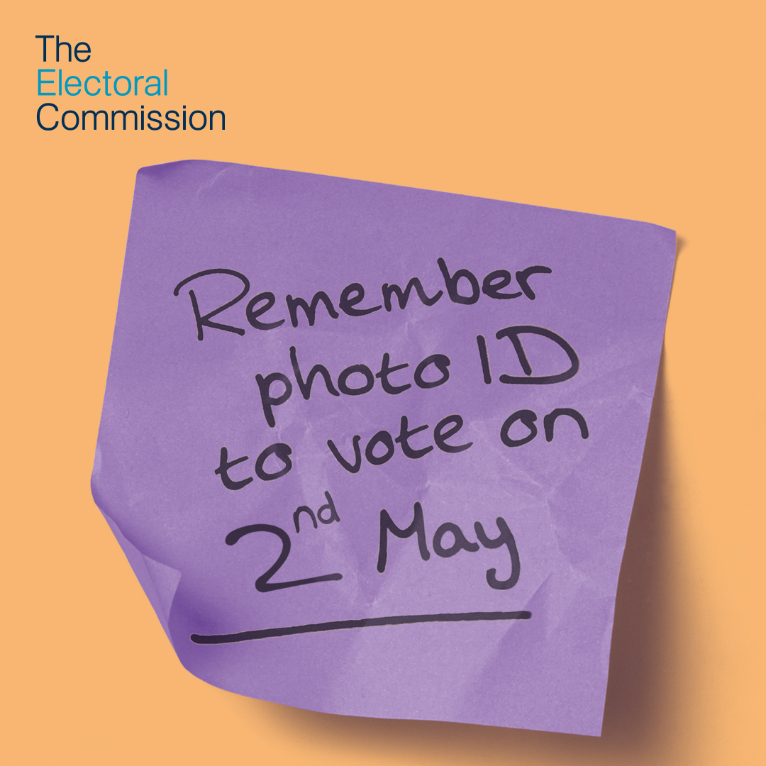 To vote at your polling station on Thursday 2 May, you will need to show photo ID. No ID? You can apply for FREE voter ID now but the deadline for applications is Wednesday 24 April if you want to vote in May. Find out more and what is accepted ID orlo.uk/9iIFq