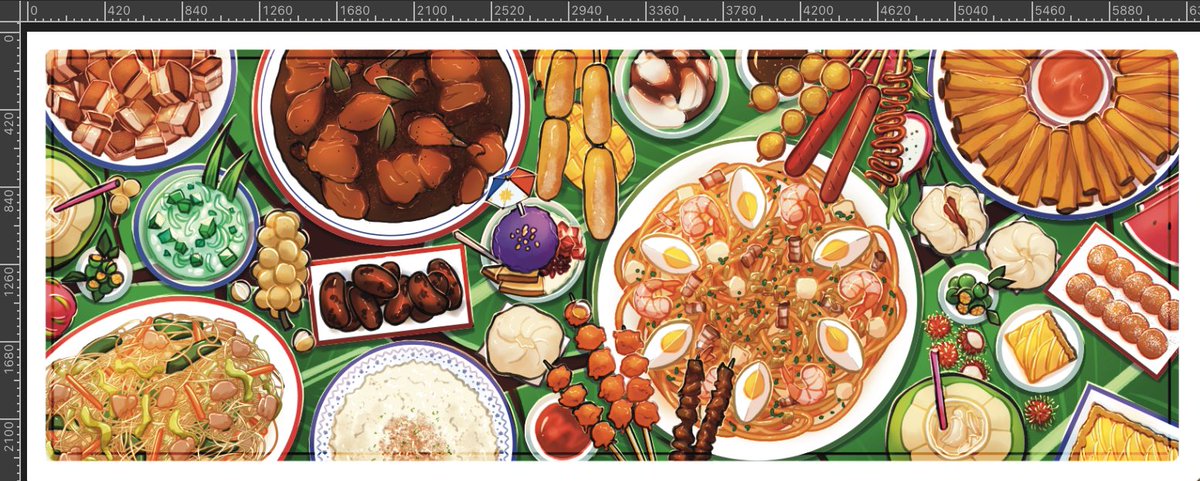 stalus_'s tweet photo. 🔶 Small Interest Check 🔶

I’m making Filipino food merch for SMASH! Con this year as my first original merch set — starting with this boodle deskmat that I finished today! 😎✌️

What do you guys think? 🤔 

#stalusART https://t.co/NWcclRYSR2