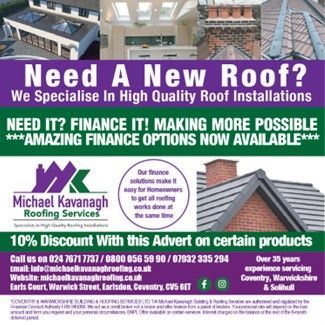 Need a new roof? Then give Michael Kavanagh Roofing Services a call on 024 7671 7737. Read more: buff.ly/3sxLgjd @roof_kavanagh #roofrepairs #newroof #solarpanels #coventry #kenilworth #leamingtonspa #warwick #stratford #alcester #solihull #warwickshire