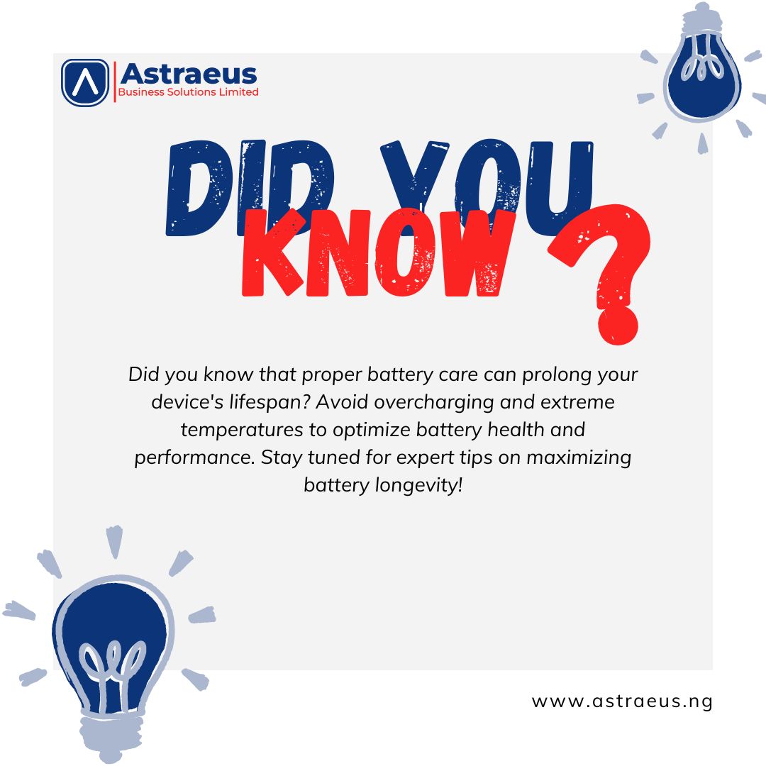 Astraeusng's tweet photo. Did you know? 
Proper battery care is the secret to extending your device's lifespan!
Avoid the pitfalls of overcharging and extreme temperatures to keep your battery healthy and your device running smoothly. Stay tuned for expert tips on maximizing battery longevity! https://t.co/PEUFCuHlMG