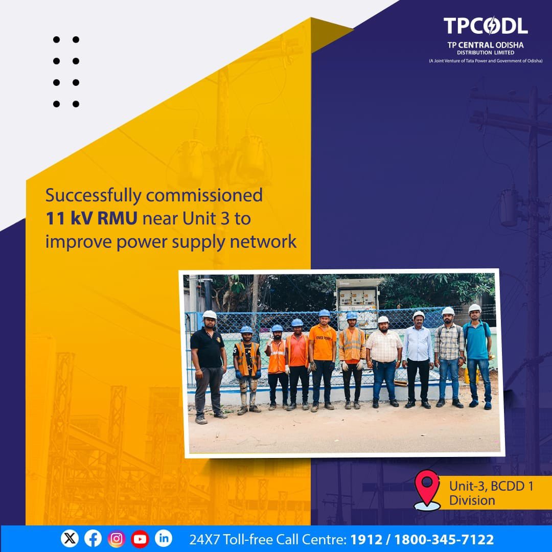 TPCODL has commissioned an 11 kV Ring Main Unit (RMU) near Unit-3 to provide redundancy and improve network reliability.

#PoweringProgress #StrengtheningNetwork #ForYouWithYouAlways #TPCODL